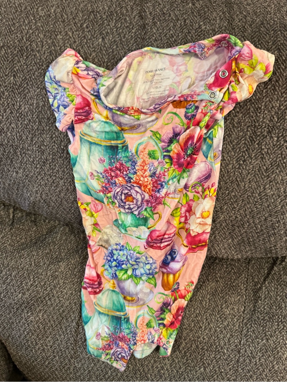 Posh Peanut Floral Multicolor Pink Green One-Piece Bodysuit